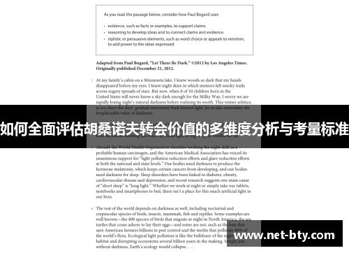 如何全面评估胡桑诺夫转会价值的多维度分析与考量标准